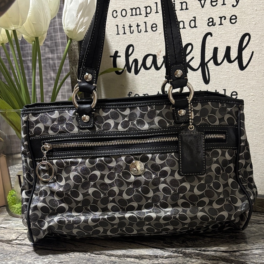Coach Black and Gray Patterned Shoulder Bag